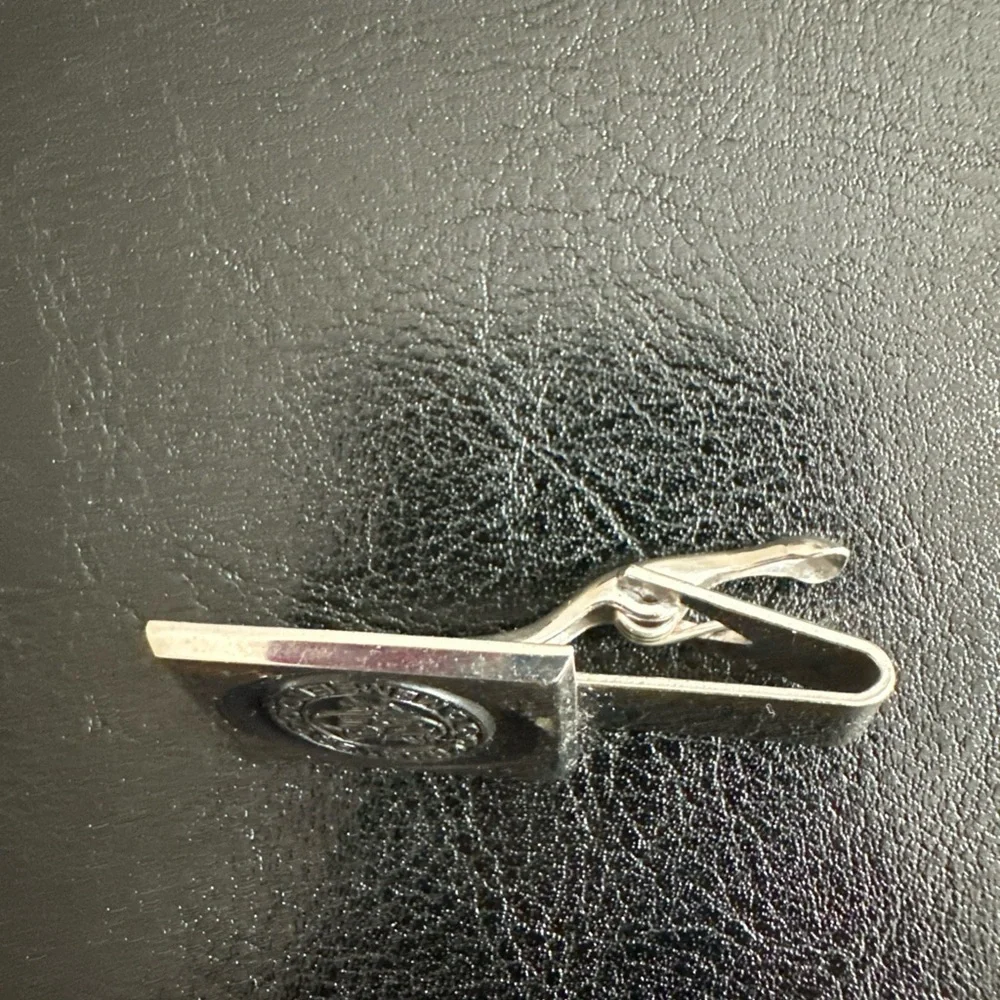 Vintage silver plated Tie Clip With Enamel Cat Logo